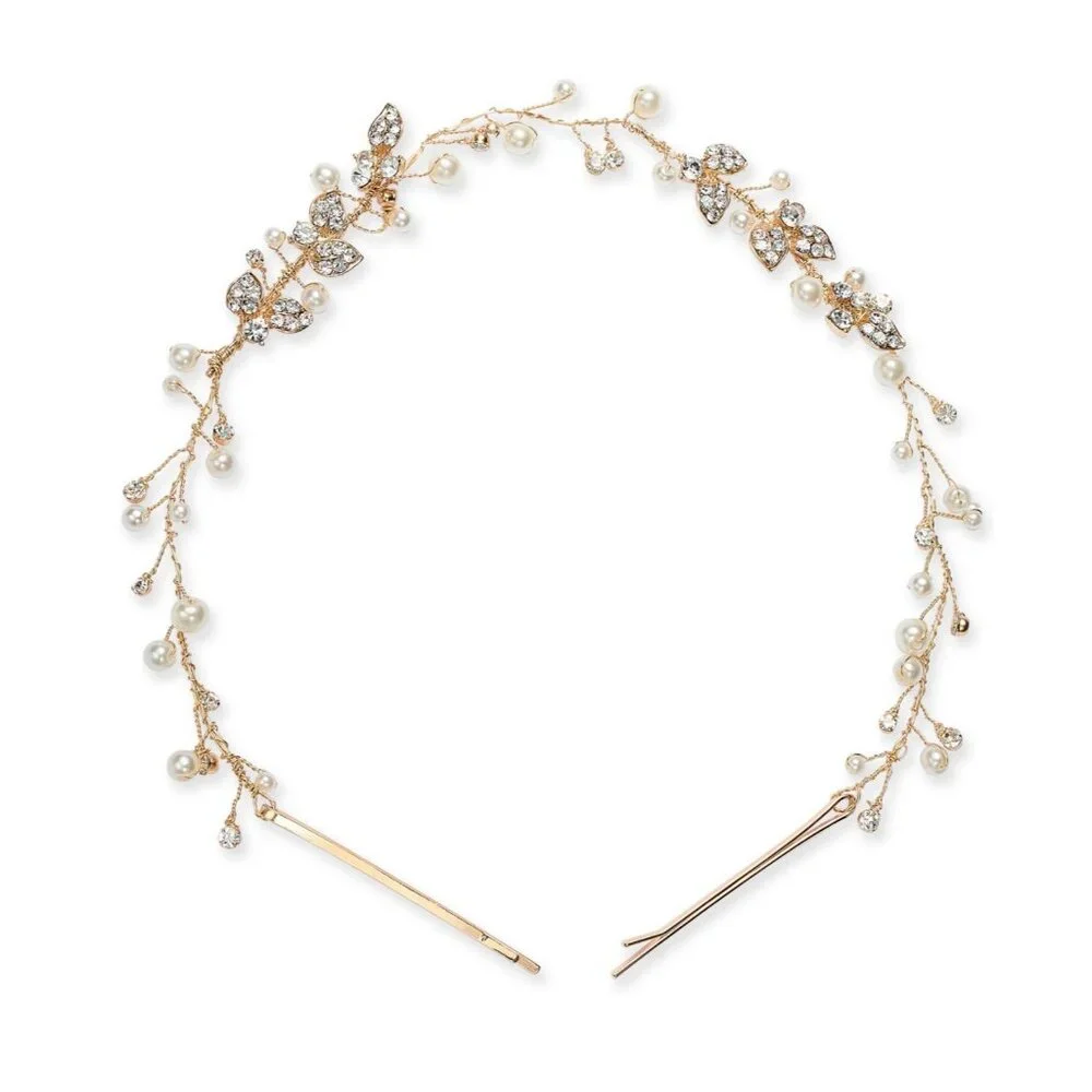 INC International Concepts Headband Gold White Imitation Pearl Crystal hair band